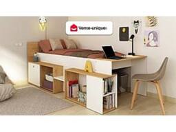 Vente-unique Combination Bed 90 X 200 Cm With Desk & Storage - White & Natural in Light Oak - Size: Single - thumbnail 4
