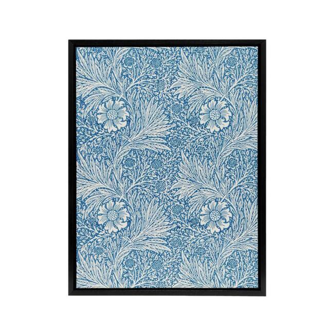 "Artery8 Marigold Flower Blue Pattern Framed Canvas Wall Art Print William Morris - Size: W12"" x H16""" - image 1