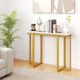 Costway Console Table Modern Faux Marble Entryway Table in White - thumbnail 5