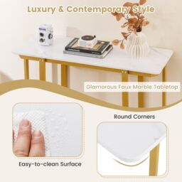 Costway Console Table Modern Faux Marble Entryway Table in White - thumbnail 4