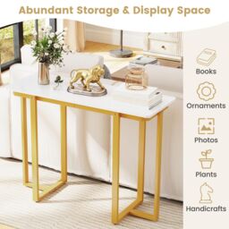 Costway Console Table Modern Faux Marble Entryway Table in White - thumbnail 9