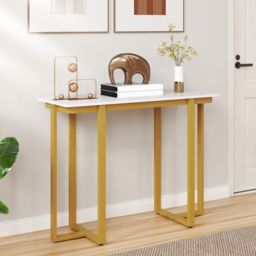 Costway Console Table Modern Faux Marble Entryway Table in White - thumbnail 3
