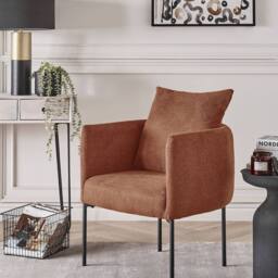 Wyld and Coco Armchair - Golden Brown Faux Linen Black Iron Legs - thumbnail 1