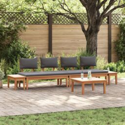 Berkfield Home 5 Piece Garden Dining Set in Solid Teak Wood in Brown - thumbnail 1