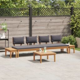Berkfield Home 5 Piece Garden Dining Set in Solid Teak Wood in Brown - thumbnail 4
