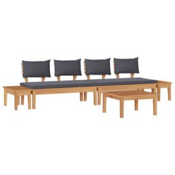Berkfield Home 5 Piece Garden Dining Set in Solid Teak Wood in Brown - thumbnail 2