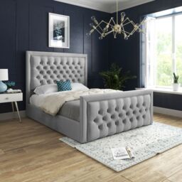 KDMD Rovigo Upholstered Soft Velvet Grey Bed Frame - Size: Small Single
