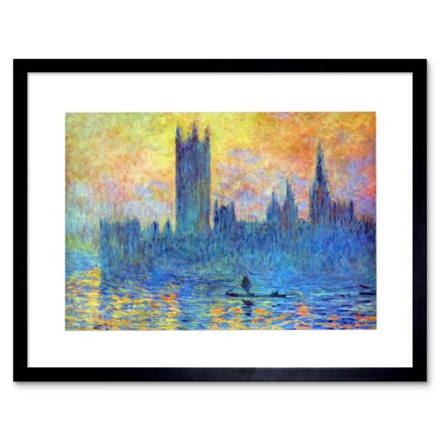 "Artery8 Monet London Parliament Winter Painting 12x16"" Framed Wall Art in Blue - Size: W12"" x H16""" - image 1
