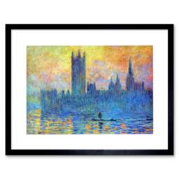 "Artery8 Monet London Parliament Winter Painting 12x16"" Framed Wall Art in Blue - Size: W12"" x H16""" - thumbnail 1