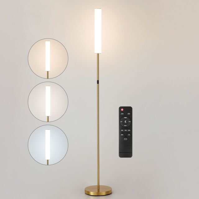 Harper Living Modern LED Floor Lamp with Remote + Touch Control, Gold Standing Reading Lamp with White Plastic Shade - image 1