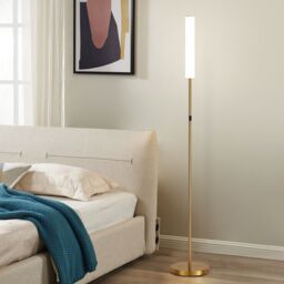 Harper Living Modern LED Floor Lamp with Remote + Touch Control, Gold Standing Reading Lamp with White Plastic Shade - thumbnail 2