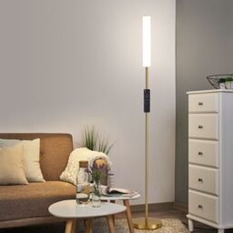 Harper Living Modern LED Floor Lamp with Remote + Touch Control, Gold Standing Reading Lamp with White Plastic Shade - thumbnail 3