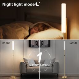 Harper Living Modern LED Floor Lamp with Remote + Touch Control, Gold Standing Reading Lamp with White Plastic Shade - thumbnail 4