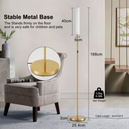 Harper Living Modern LED Floor Lamp with Remote + Touch Control, Gold Standing Reading Lamp with White Plastic Shade - thumbnail 6