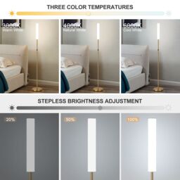 Harper Living Modern LED Floor Lamp with Remote + Touch Control, Gold Standing Reading Lamp with White Plastic Shade - thumbnail 5