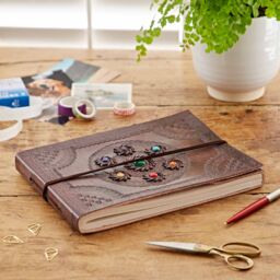 Paper High Indra Chakra Circle Embossed Leather Album with Semi-Precious Stones in Brown - Size: Medium - thumbnail 2
