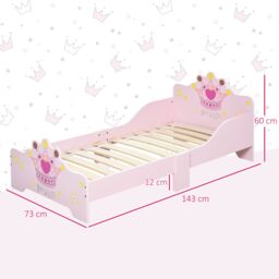 HOMCOM Kids Wooden Princess Crown & Flower Single Bed with Safety Side Rails Slats Pink - thumbnail 3