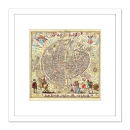 Artery8 Map Rossingol 1576 Paris City Plan Pictorial 8X8 Inch Square Wooden Framed Wall Art Print Picture with Mount in White - thumbnail 1