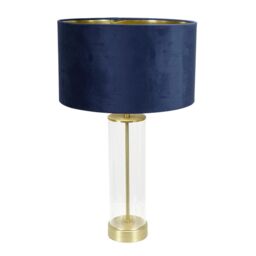 ValueLights Balan Glass with Gold Table Lamp & Velvet with Gold Inner Shade & LED Bulb in Dark Navy - thumbnail 2