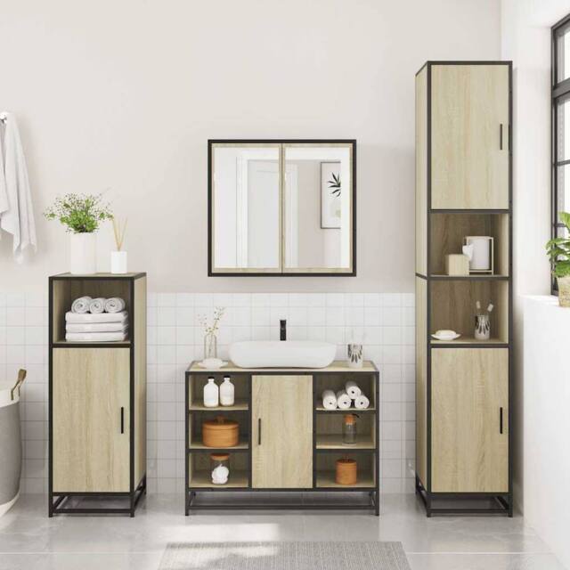 Berkfield Home Durable 3 Piece Bathroom Furniture Set Sonoma Oak Engineered Wood in Light Tan - image 1