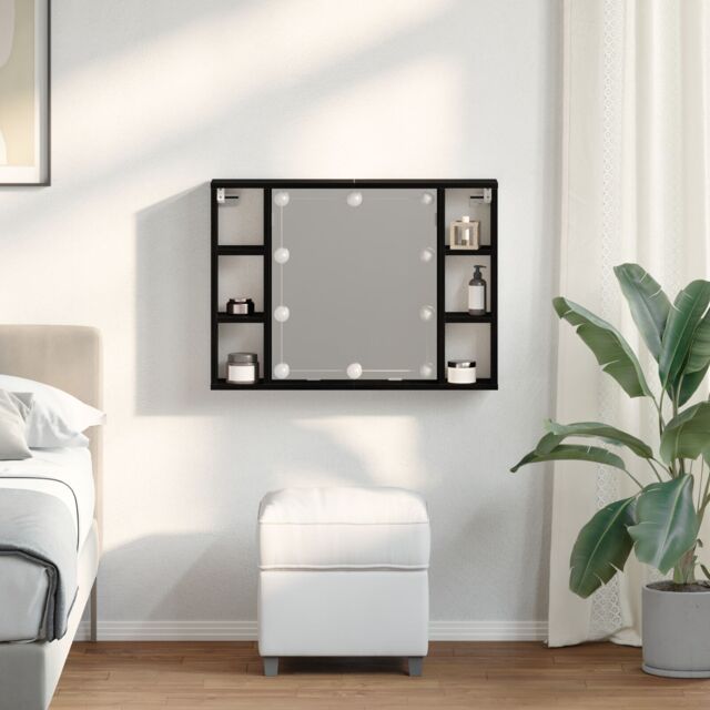 Berkfield Home LED Mirror Cabinet - Black Oak - 76x15x55 cm - Made of Engineered Wood - Size: 76 x 15 x 55 cm - image 1