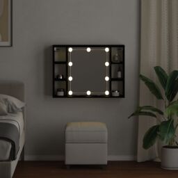 Berkfield Home LED Mirror Cabinet - Black Oak - 76x15x55 cm - Made of Engineered Wood - Size: 76 x 15 x 55 cm - thumbnail 4