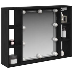 Berkfield Home LED Mirror Cabinet - Black Oak - 76x15x55 cm - Made of Engineered Wood - Size: 76 x 15 x 55 cm - thumbnail 3