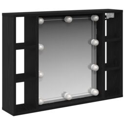 Berkfield Home LED Mirror Cabinet - Black Oak - 76x15x55 cm - Made of Engineered Wood - Size: 76 x 15 x 55 cm - thumbnail 2