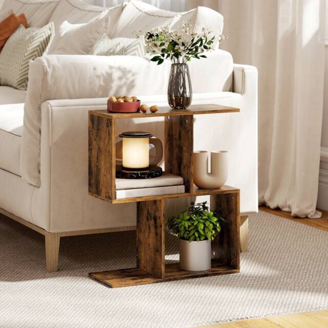 HOMCOM Side Table, Narrow End Table with Storage Shelves in Brown - image 1
