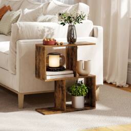 HOMCOM Side Table, Narrow End Table with Storage Shelves in Brown - thumbnail 1