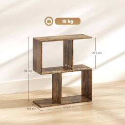 HOMCOM Side Table, Narrow End Table with Storage Shelves in Brown - thumbnail 3
