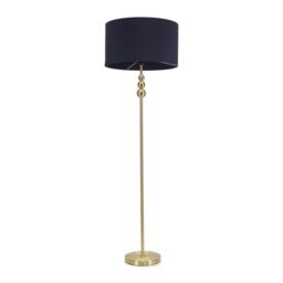 ValueLights Marissa Fabric Drum Shade with Brushed Gold Stacked Ball Floor Lamp in Navy - thumbnail 2
