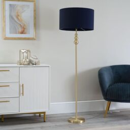 ValueLights Marissa Fabric Drum Shade with Brushed Gold Stacked Ball Floor Lamp in Navy - thumbnail 5
