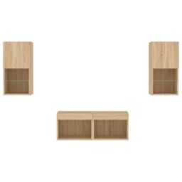 Berkfield Home 4 Piece TV Wall Cabinets with LED Lights Sonoma Oak in Brown - thumbnail 7