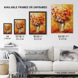 Artery8 Autumn Flowers Floral Bouquet Oil Painting Framed Art Print in Mustard - Size: A4 - thumbnail 3