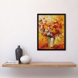 Artery8 Autumn Flowers Floral Bouquet Oil Painting Framed Art Print in Mustard - Size: A4 - thumbnail 4