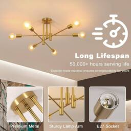 COMELY Sputnik Ceiling Lights, 6-Light Gold Adjustable Modern Ceiling Lights - thumbnail 7