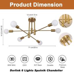 COMELY Sputnik Ceiling Lights, 6-Light Gold Adjustable Modern Ceiling Lights - thumbnail 6