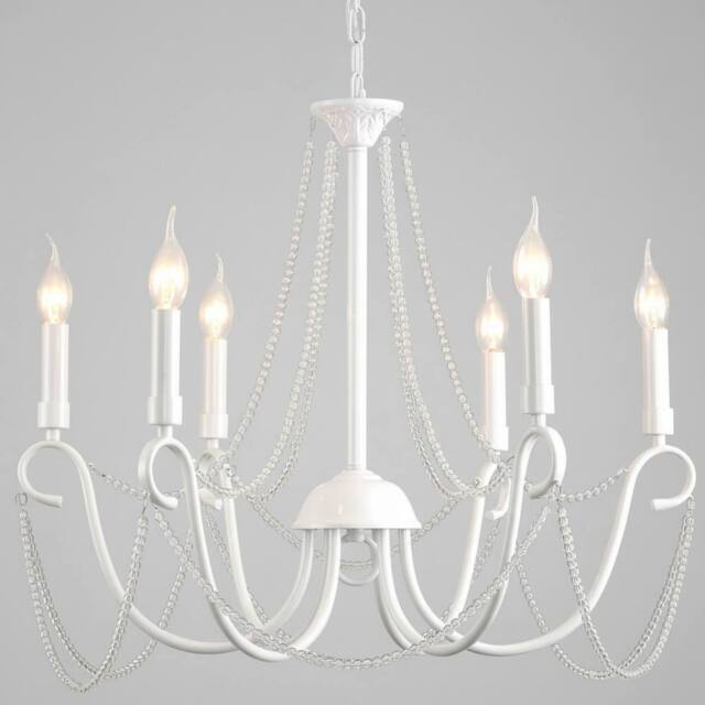 NIVOR 6 Lights Candle Chandelier French Country Retro Hanging Lights White - image 1