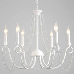 NIVOR 6 Lights Candle Chandelier French Country Retro Hanging Lights White - thumbnail 1