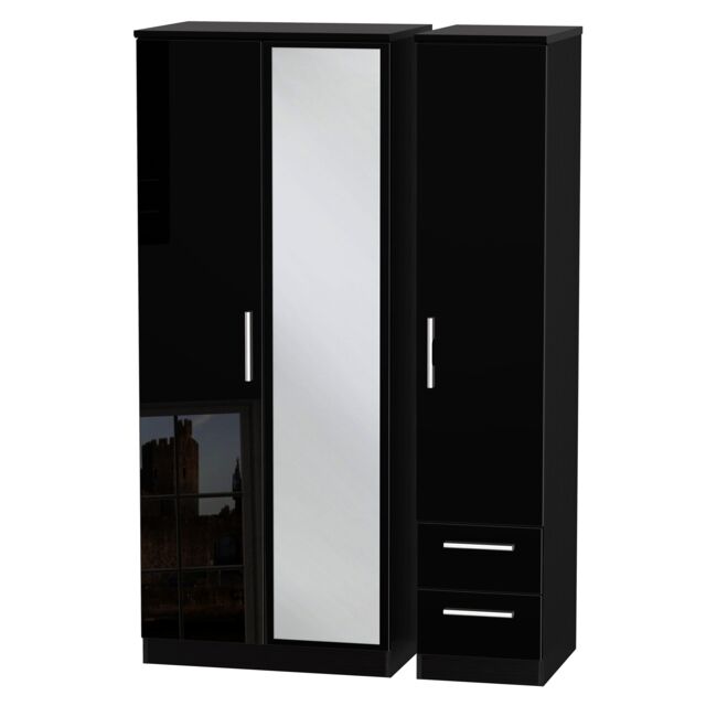 Ready Assembled 2 U Windsor Triple Mirror + Drawer Wardrobe (Ready Assembled) in Black