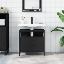 Berkfield Home Bathroom Sink Cabinet Black 60x30x60 cm Engineered Wood - Size: 60 x 30 x 60 cm - thumbnail 3