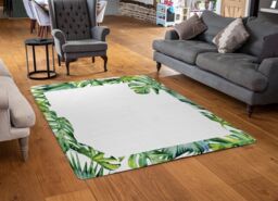 Benjamin Tate Design Botanical Leaves Border Designer Rug in Natural - Size: Large - thumbnail 2