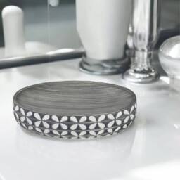 Showerdrape Ravello Geo Floral Grey & White 3 Piece Bathroom Accessory Set - thumbnail 3