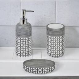 Showerdrape Ravello Geo Floral Grey & White 3 Piece Bathroom Accessory Set - thumbnail 1