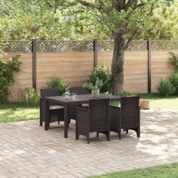 Berkfield Home Modern 5 Piece Garden Dining Set with Cushions Brown Poly Rattan - thumbnail 2