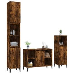 Berkfield Home 3 Piece Bathroom Furniture Set Smoked Oak Engineered Wood in Brown - thumbnail 4