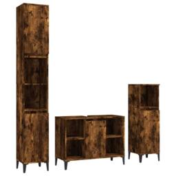 Berkfield Home 3 Piece Bathroom Furniture Set Smoked Oak Engineered Wood in Brown