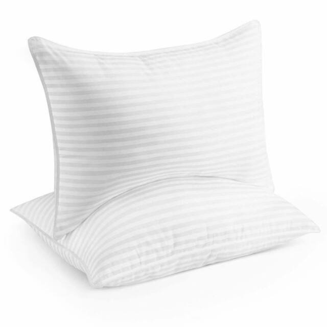 VOGREX 2 Pack Hotel Quality Egyptian Stripe Pillows Hollowfibre Filled in White