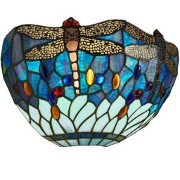 Loops Tiffany Glass LED Wall Light - Dragonfly Design - Matt Black Finish - Dimmable - thumbnail 1